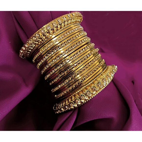 Indian Oxidized Gold Tone Bangle Set for Women, 25 Pcs, Ethnic Jewelry - Picture 2 of 5